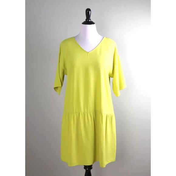 Eileen Fischer Tencel Viscose Crepe V-Neck Short Dress Yellow Size Medium - Picture 2 of 7